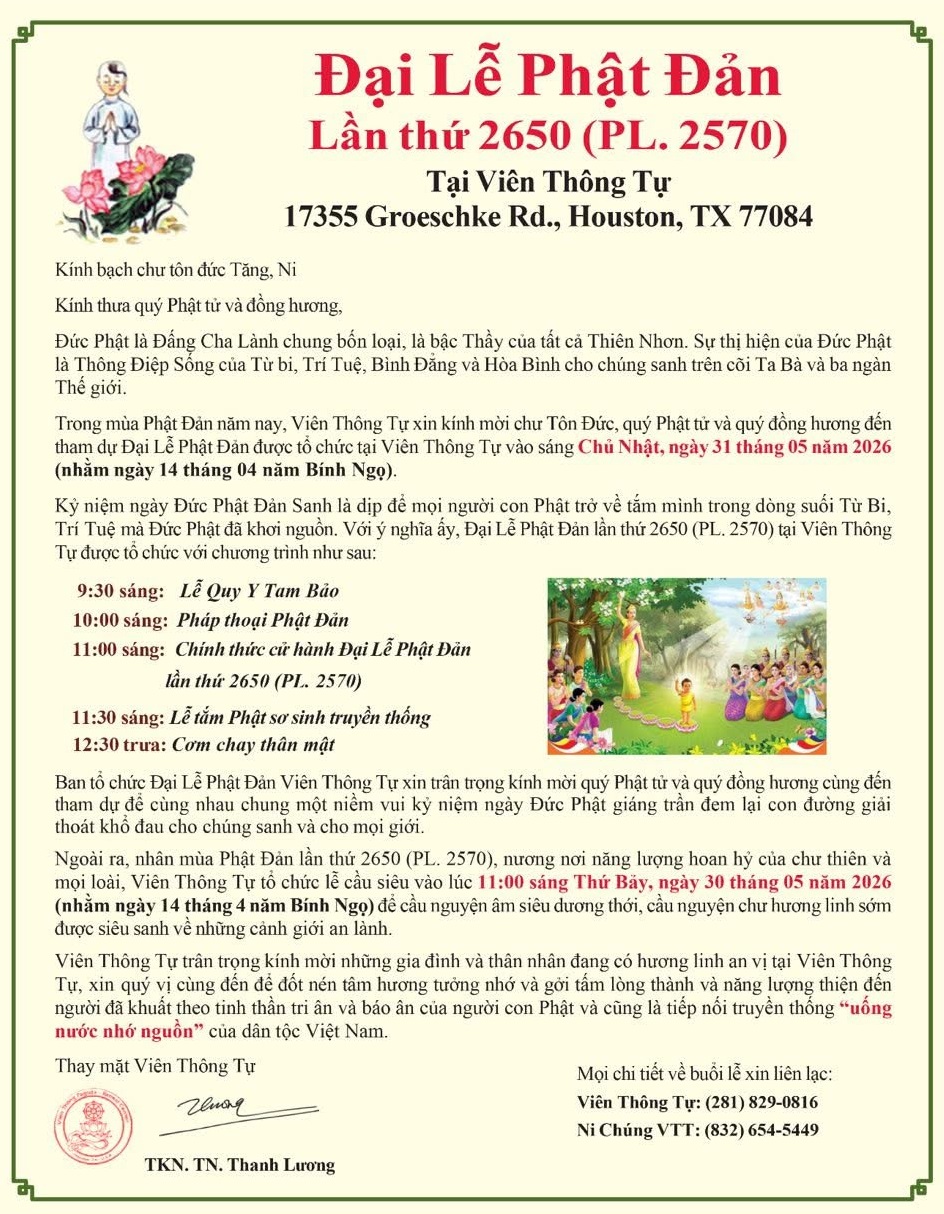 Đại Lễ Phật Đản - thư mời